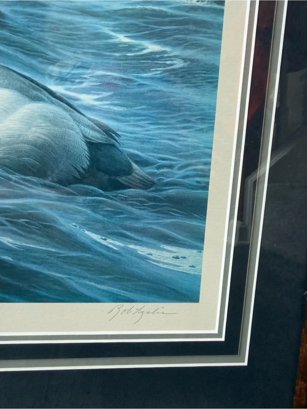 Rob Leslie 1989 Vintage Print Framed Ducks In Ocean Seagulls Numbered And Hand